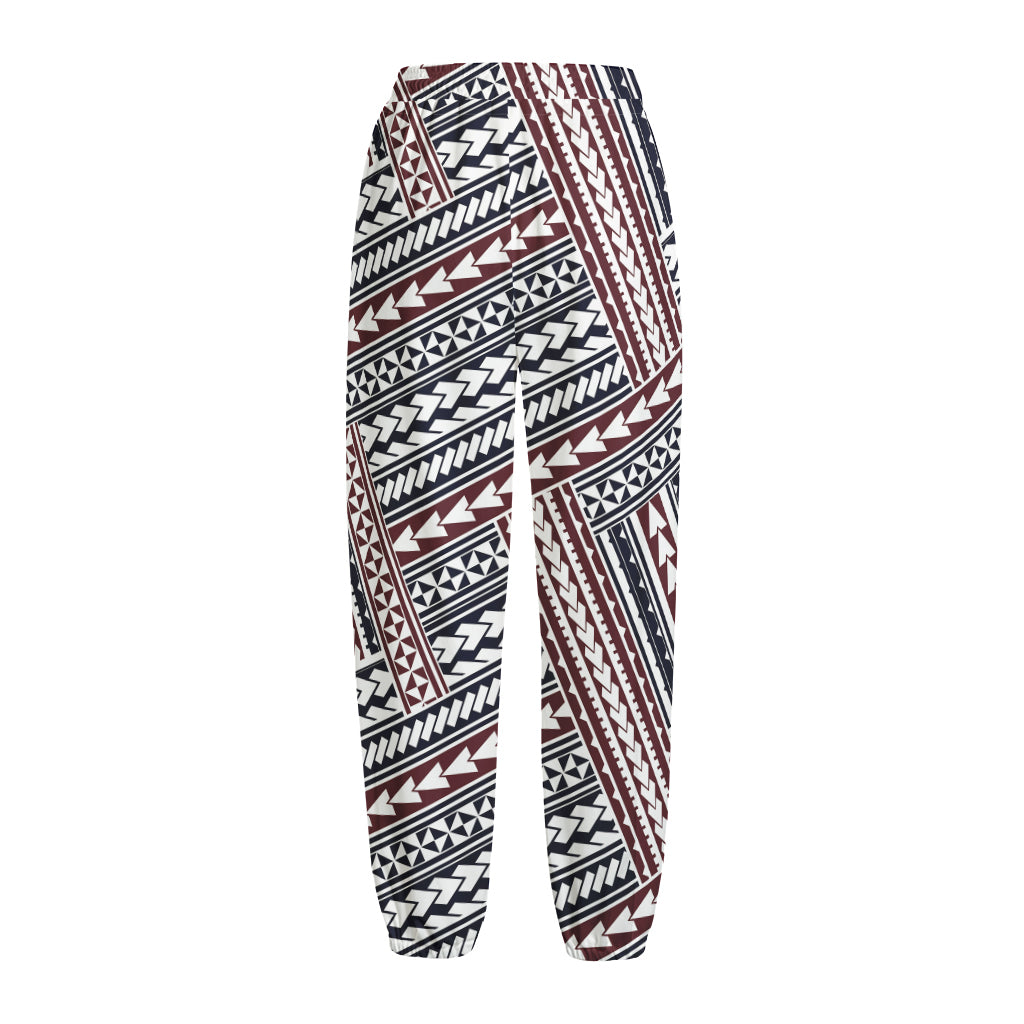 Maori Tribal Pattern Print Fleece Lined Knit Pants