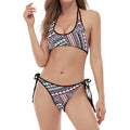 Maori Tribal Pattern Print Halter Scoop Tie Side Bikini