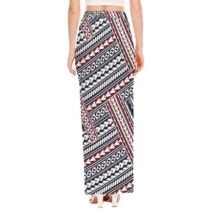 Maori Tribal Pattern Print High Slit Maxi Skirt