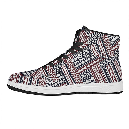 Maori Tribal Pattern Print High Top Leather Sneakers