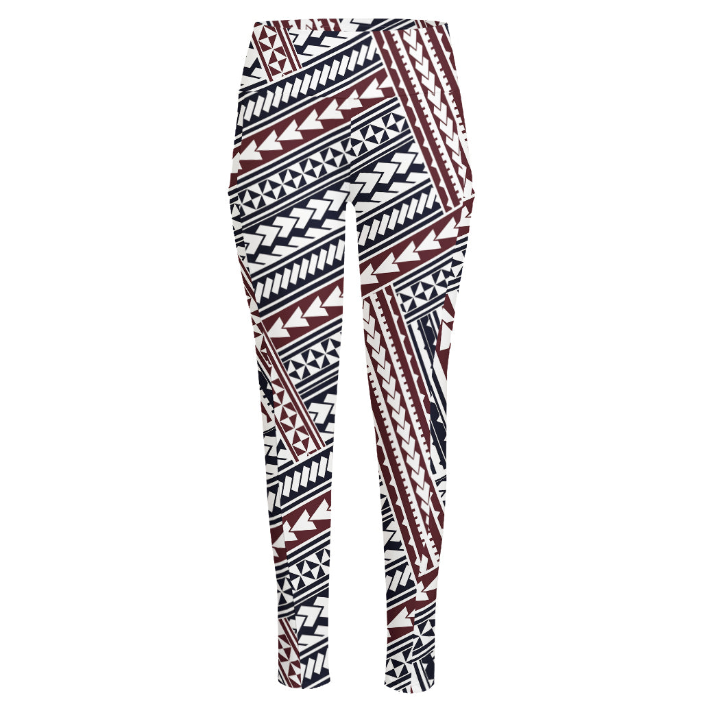 Maori Tribal Pattern Print High-Waisted Pocket Leggings