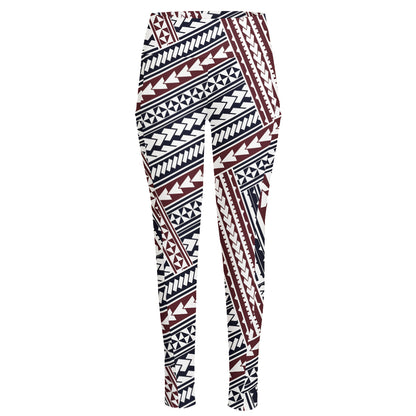 Maori Tribal Pattern Print High-Waisted Pocket Leggings