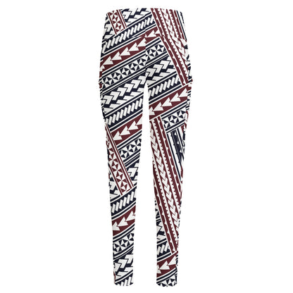 Maori Tribal Pattern Print High-Waisted Pocket Leggings