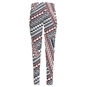 Maori Tribal Pattern Print High-Waisted Pocket Leggings