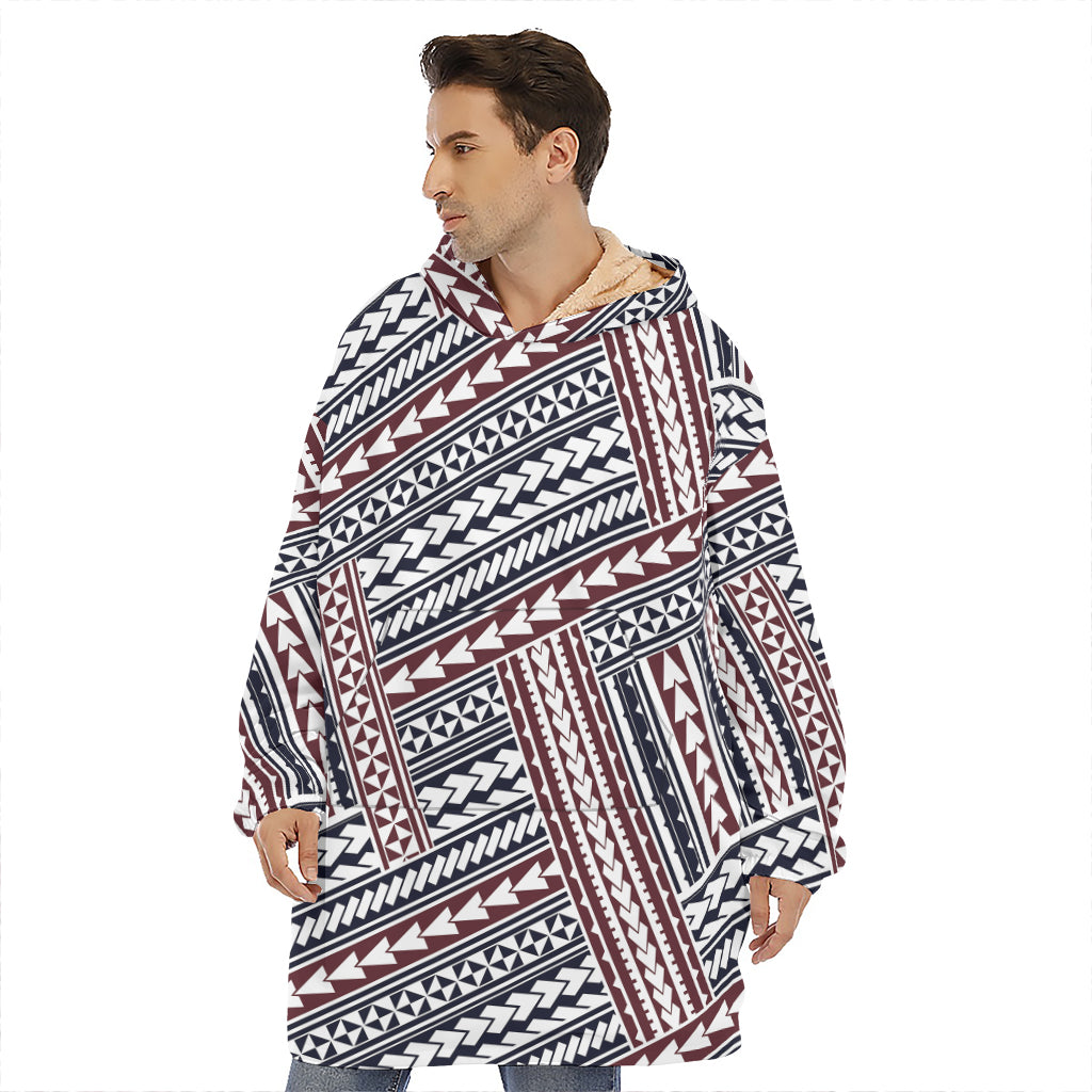 Maori Tribal Pattern Print Hoodie Blanket