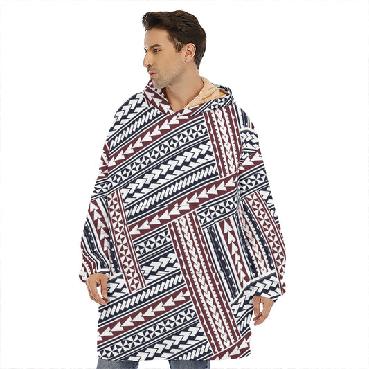 Maori Tribal Pattern Print Hoodie Blanket