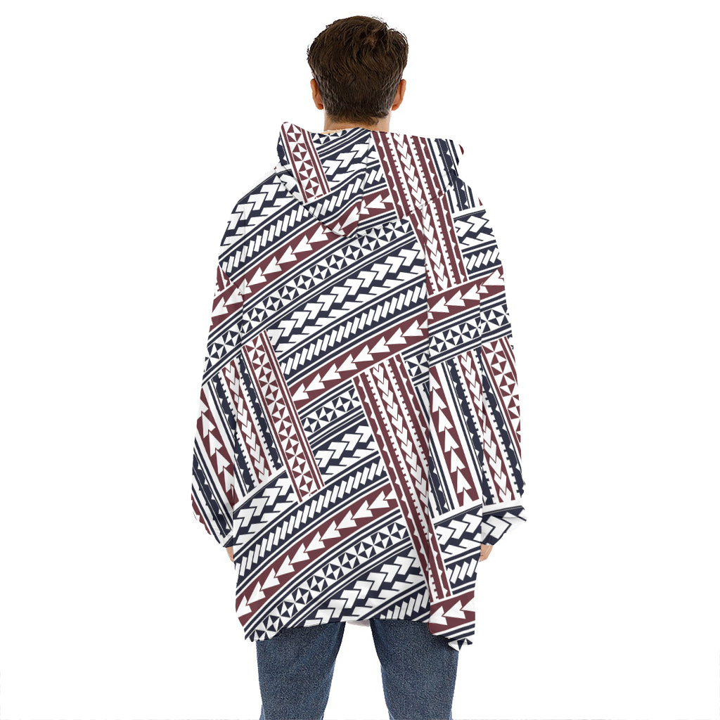 Maori Tribal Pattern Print Hoodie Blanket