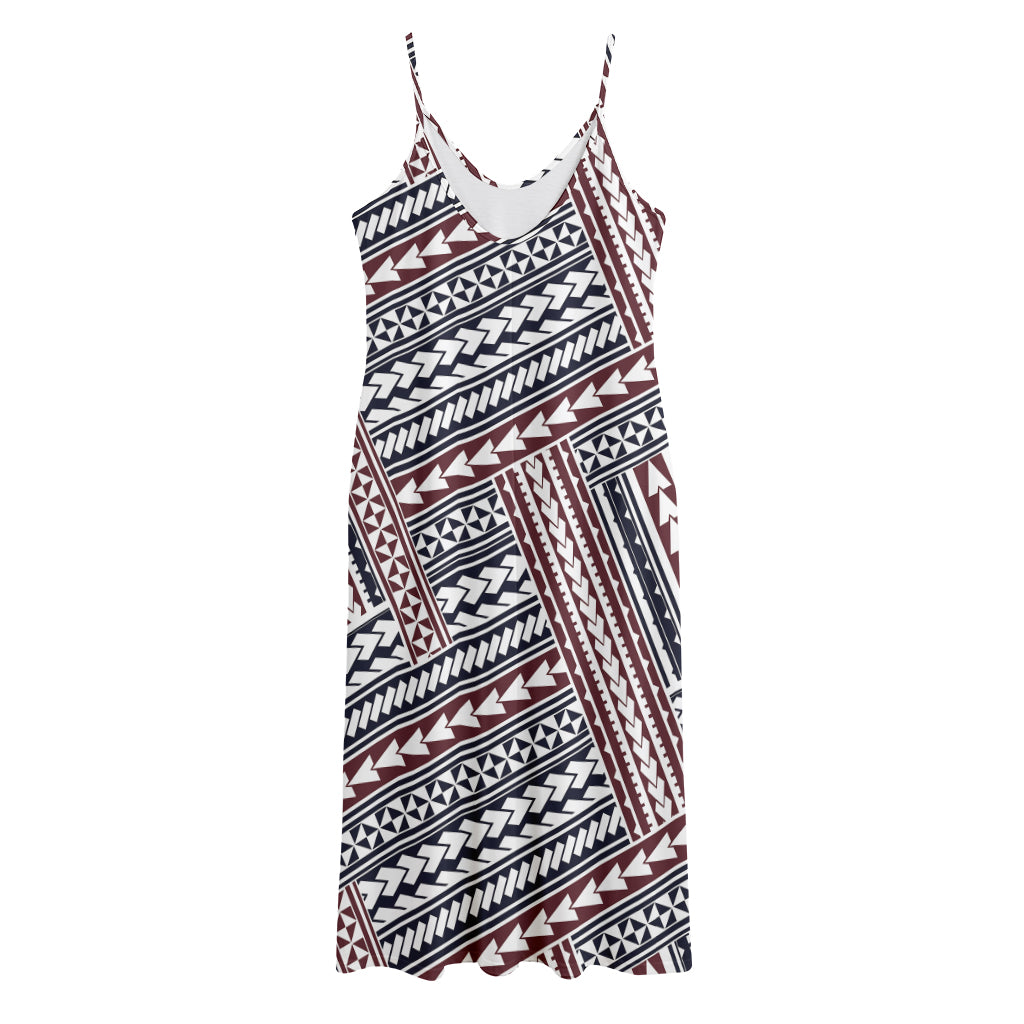 Maori Tribal Pattern Print Jersey Midi Cami Dress