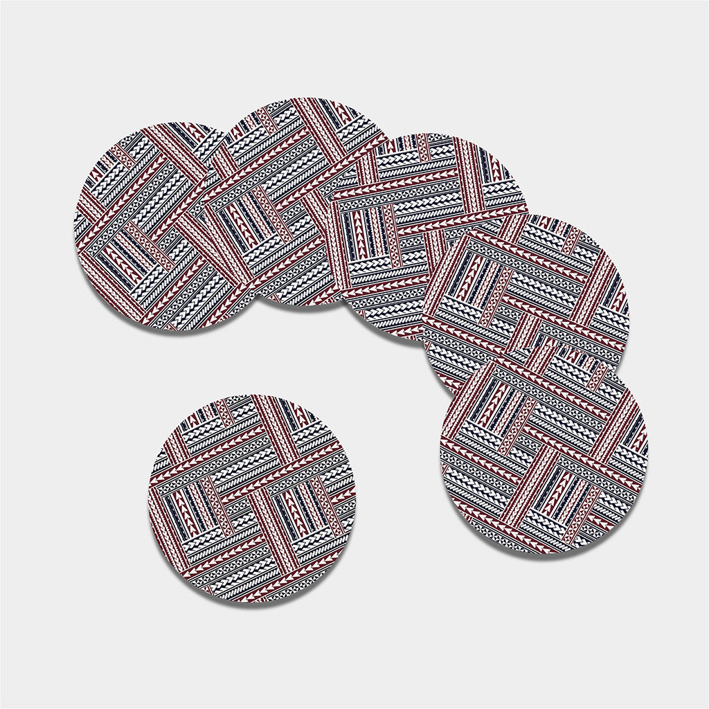 Maori Tribal Pattern Print Leather Coaster Set