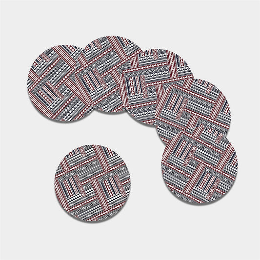 Maori Tribal Pattern Print Leather Coaster Set
