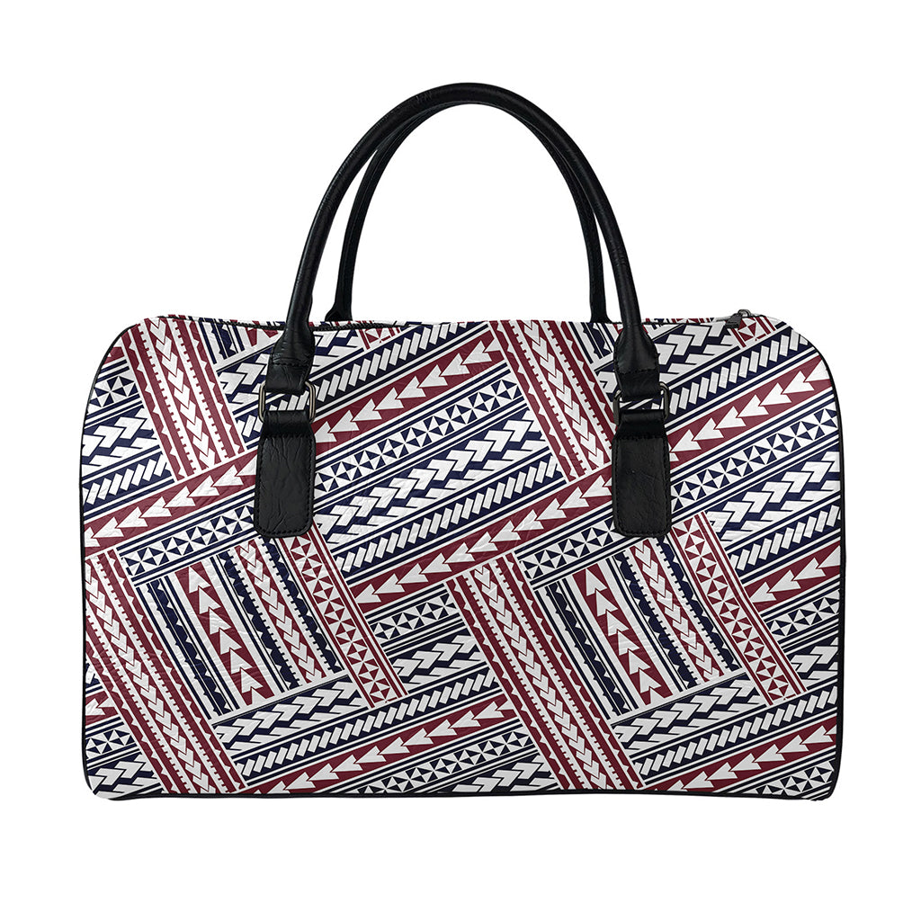 Maori Tribal Pattern Print Leather Duffle Bag