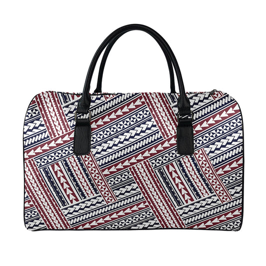 Maori Tribal Pattern Print Leather Duffle Bag