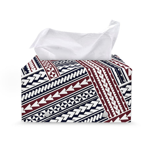 Maori Tribal Pattern Print Leather Tissue Box Cover
