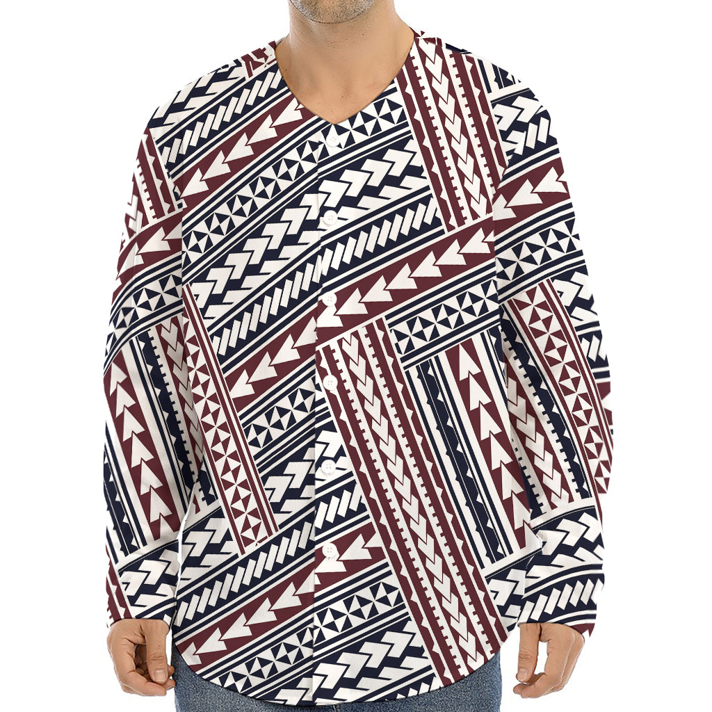 Maori Tribal Pattern Print Long Sleeve Baseball Jersey