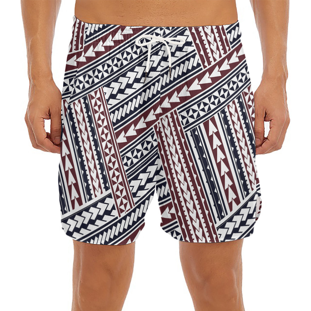 Maori Tribal Pattern Print Men's Split Running Shorts