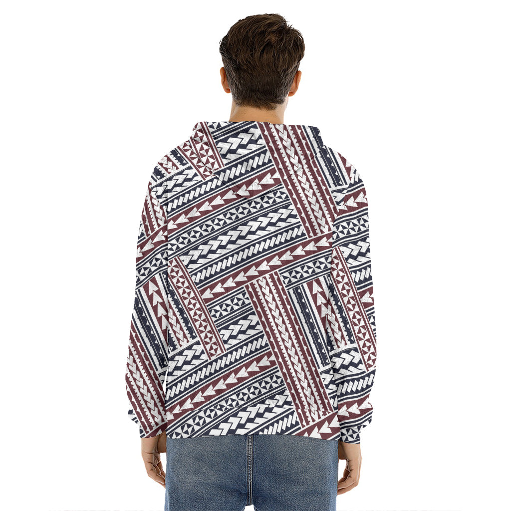 Maori Tribal Pattern Print Men's Velvet Pullover Hoodie