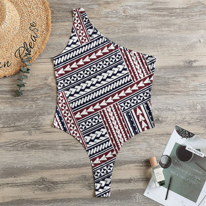 Maori Tribal Pattern Print One Shoulder Bodysuit