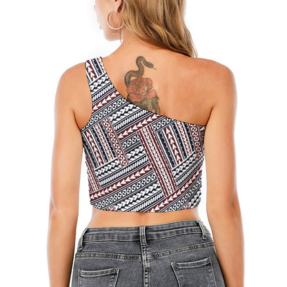 Maori Tribal Pattern Print One Shoulder Crop Top