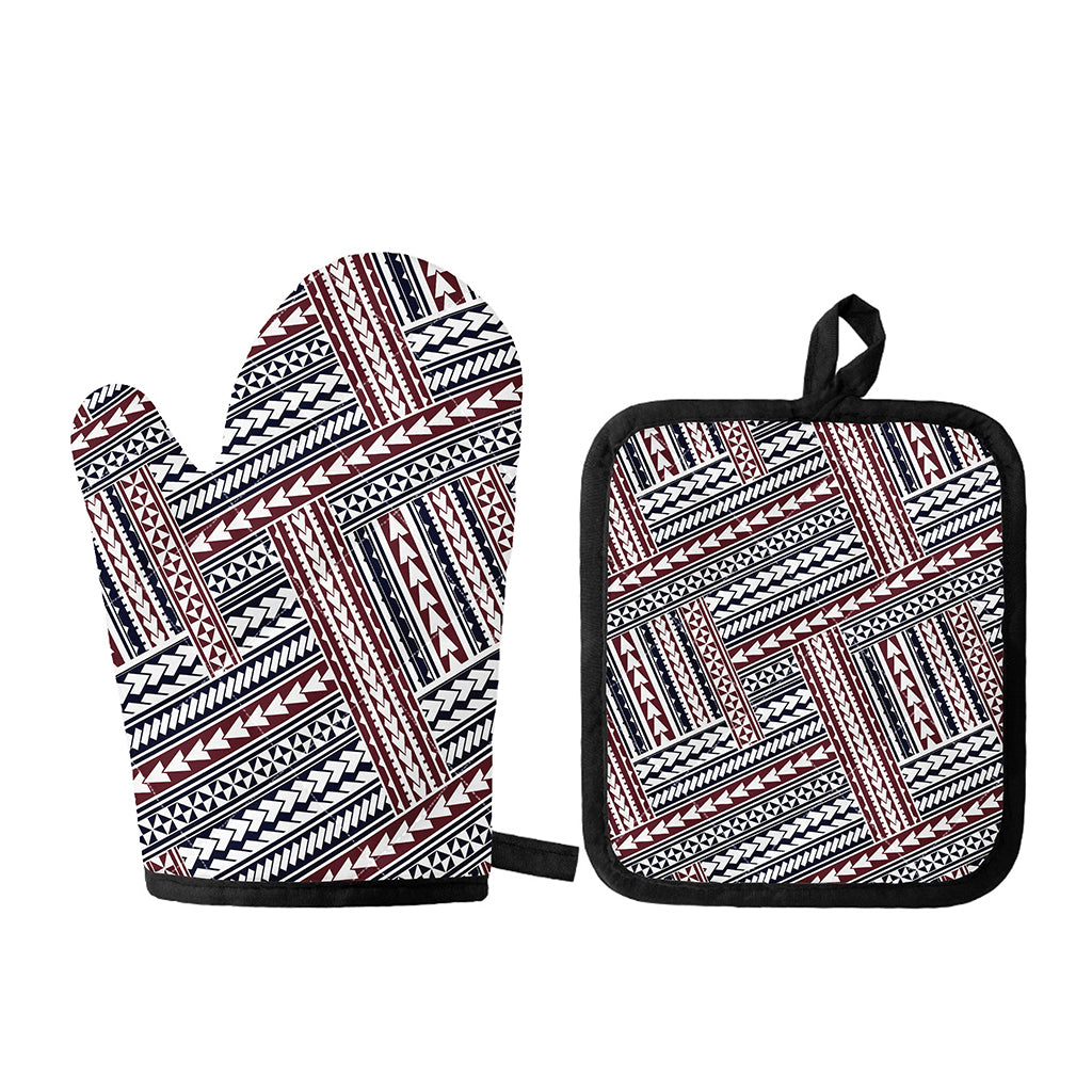 Maori Tribal Pattern Print Oven Mitt And Pot Holder Set
