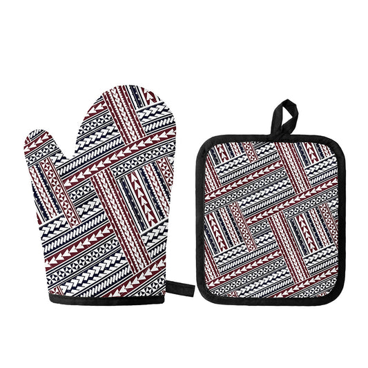 Maori Tribal Pattern Print Oven Mitt And Pot Holder Set