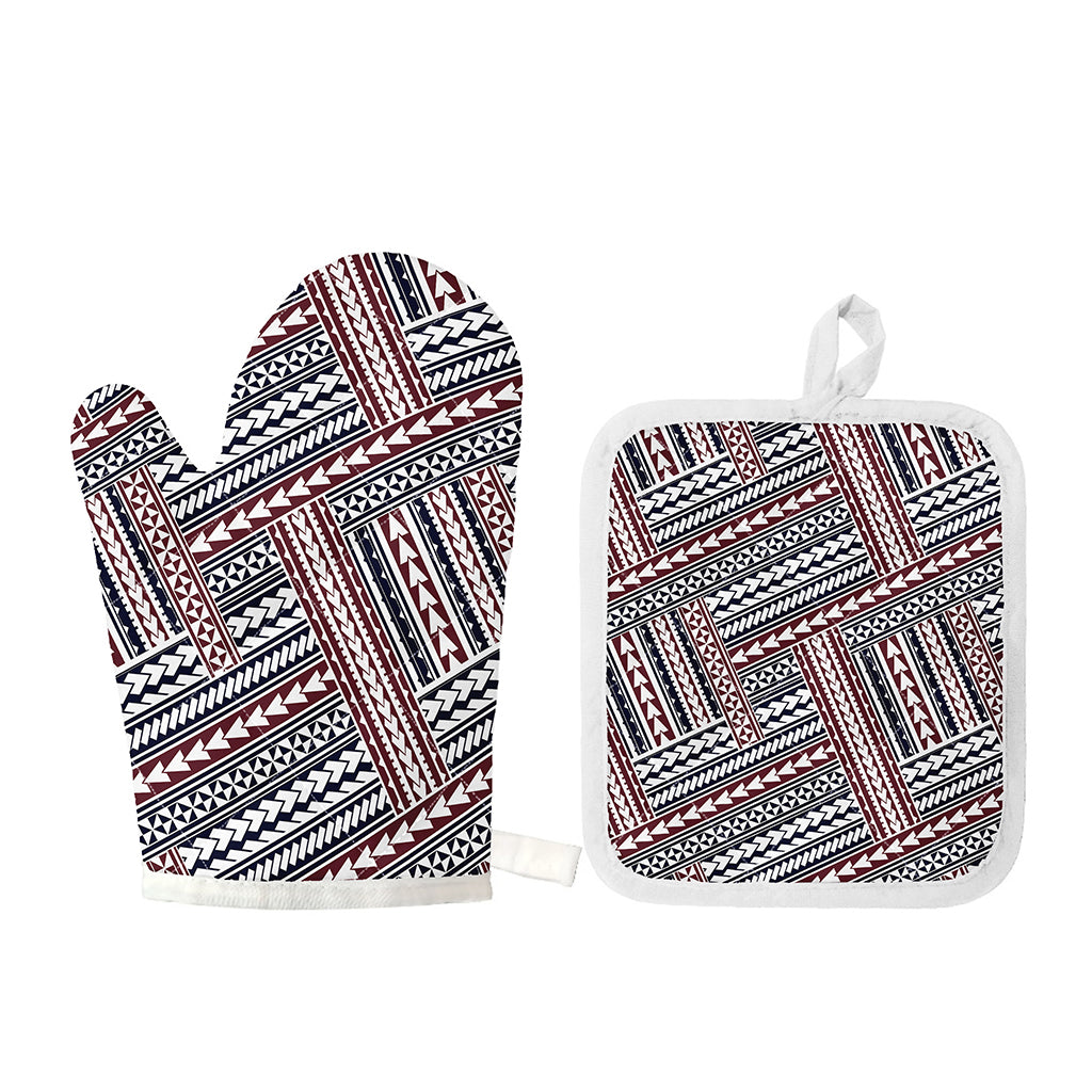 Maori Tribal Pattern Print Oven Mitt And Pot Holder Set