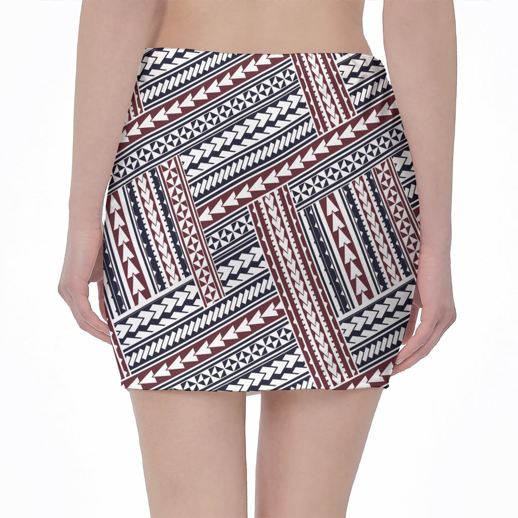 Maori Tribal Pattern Print Pencil Mini Skirt
