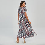 Maori Tribal Pattern Print Short Sleeve Maxi Dress