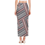 Maori Tribal Pattern Print Side Slit Maxi Skirt