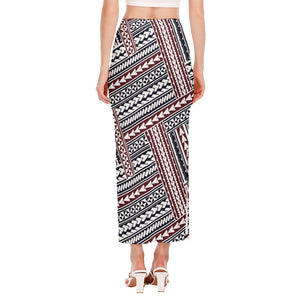 Maori Tribal Pattern Print Side Slit Maxi Skirt