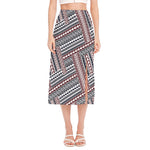 Maori Tribal Pattern Print Side Slit Midi Skirt