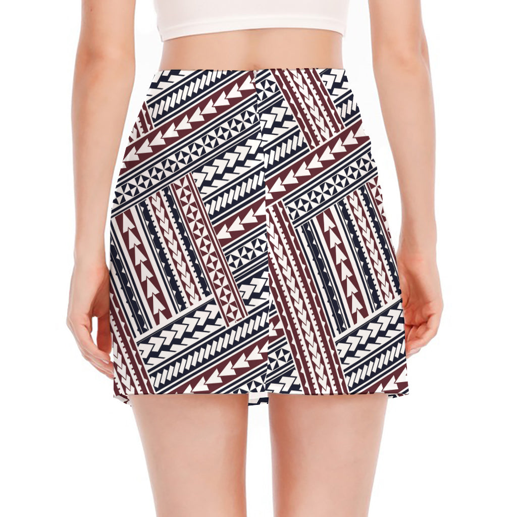 Maori Tribal Pattern Print Side Slit Mini Skirt