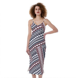 Maori Tribal Pattern Print Slim Fit Midi Cami Dress