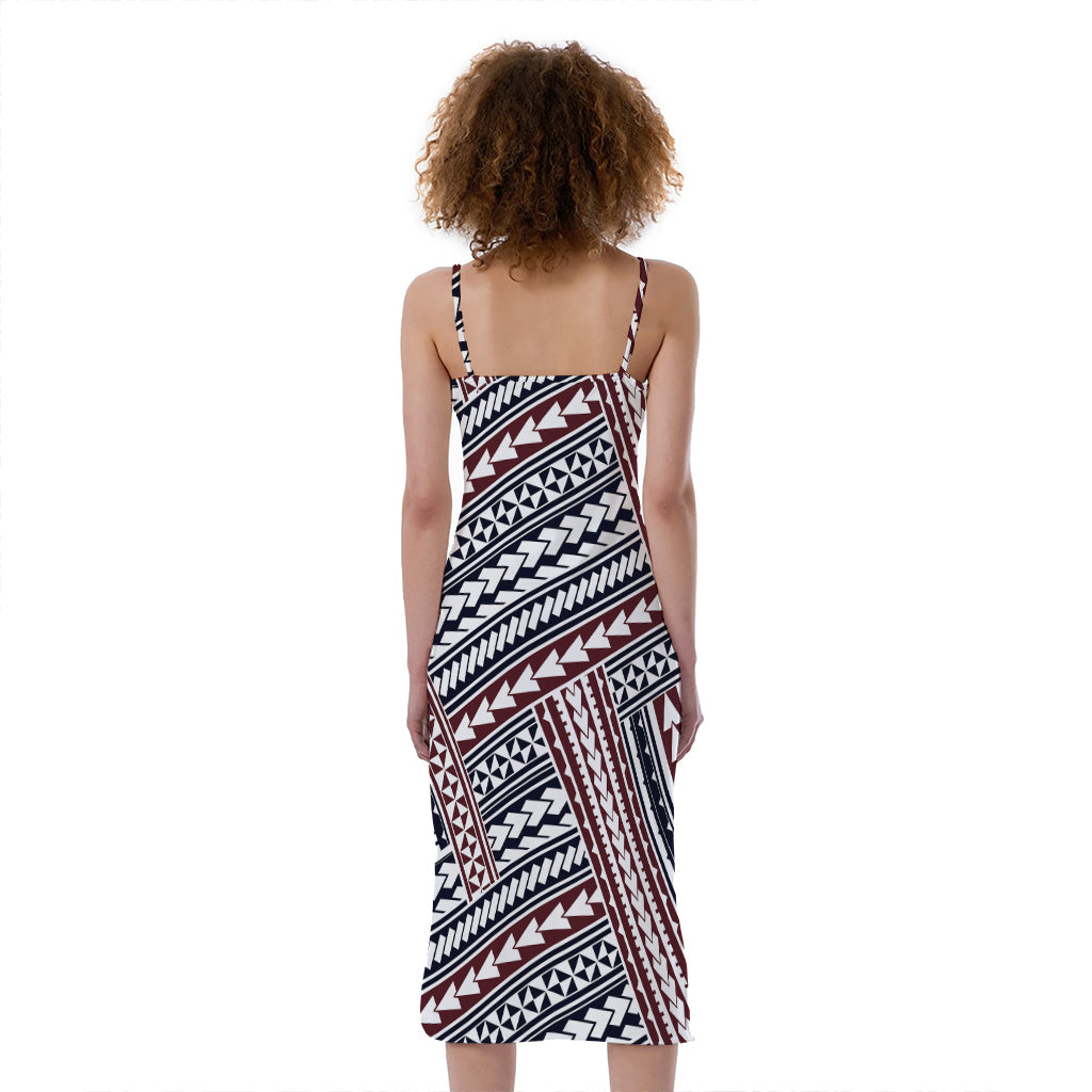 Maori Tribal Pattern Print Slim Fit Midi Cami Dress