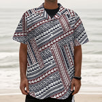 Maori Tribal Pattern Print Textured Short Sleeve Shirt