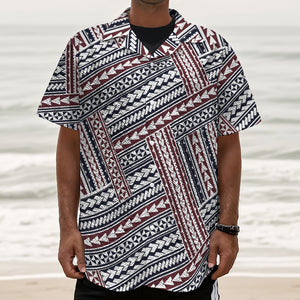 Maori Tribal Pattern Print Textured Short Sleeve Shirt