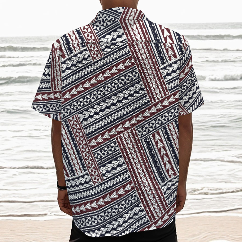 Maori Tribal Pattern Print Textured Short Sleeve Shirt