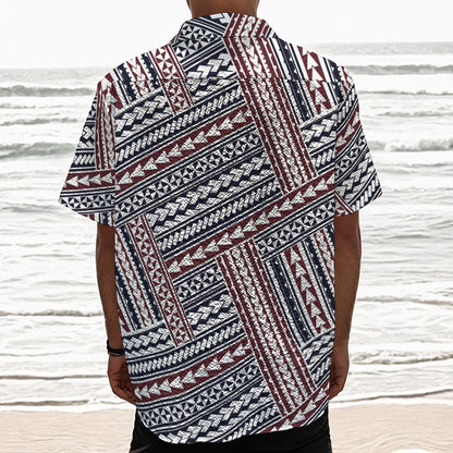 Maori Tribal Pattern Print Textured Short Sleeve Shirt
