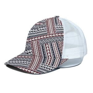 Maori Tribal Pattern Print White Mesh Trucker Cap