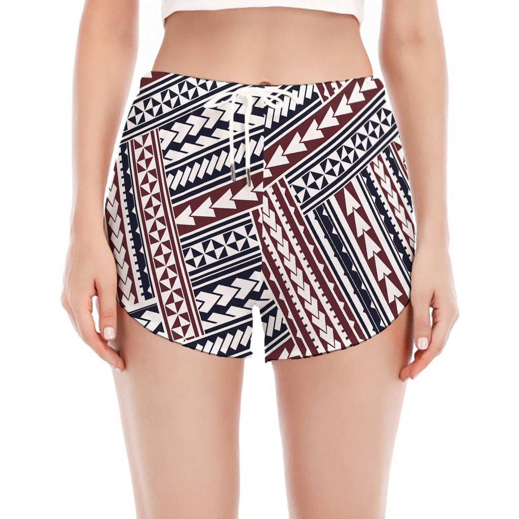 Maori Tribal Pattern Print Women's Split Running Shorts