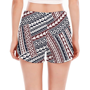 Maori Tribal Pattern Print Women's Split Running Shorts