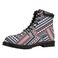 Maori Tribal Pattern Print Padded Collar Lace Up Boots