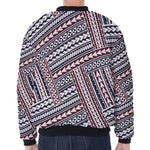 Maori Tribal Pattern Print Zip Sleeve Bomber Jacket