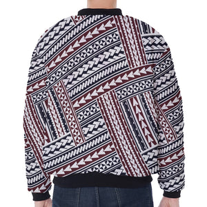 Maori Tribal Pattern Print Zip Sleeve Bomber Jacket