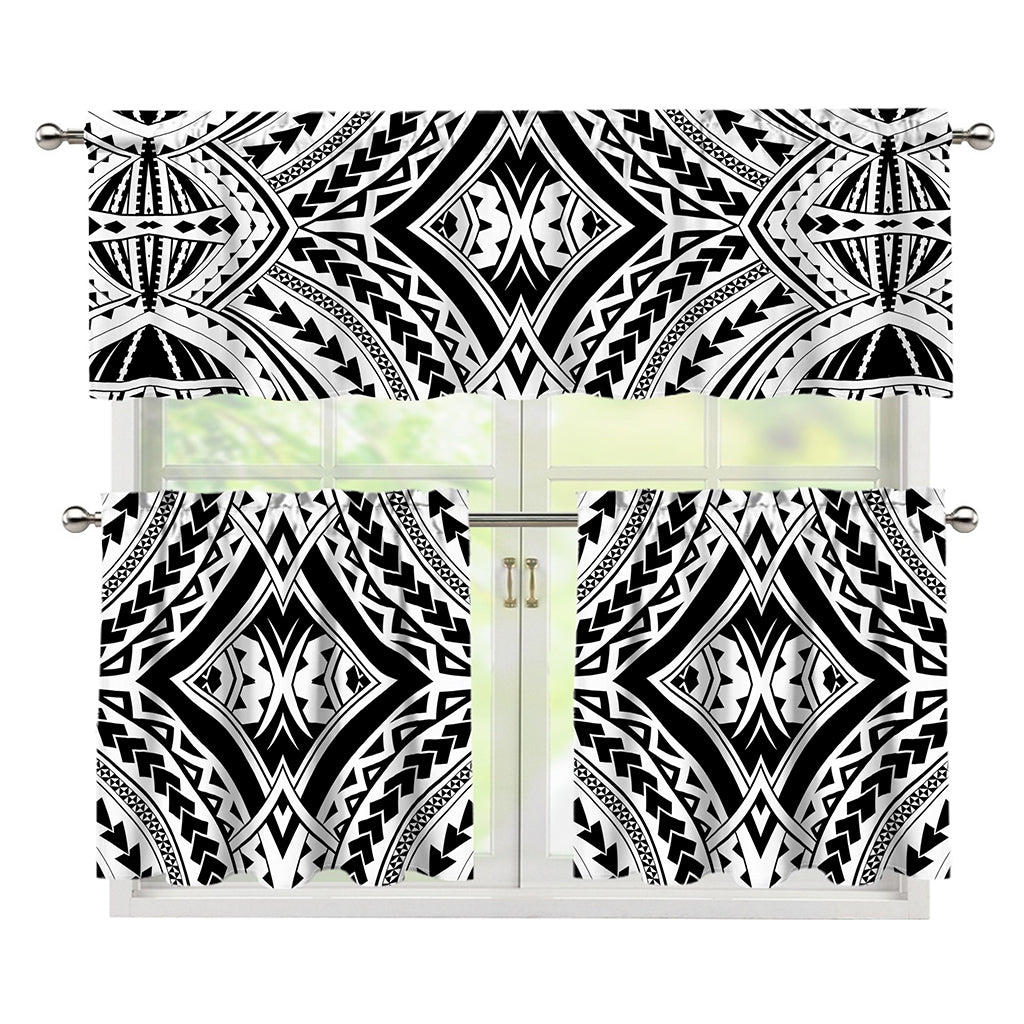 Maori Tribal Polynesian Tattoo Print 3 Piece Kitchen Curtains