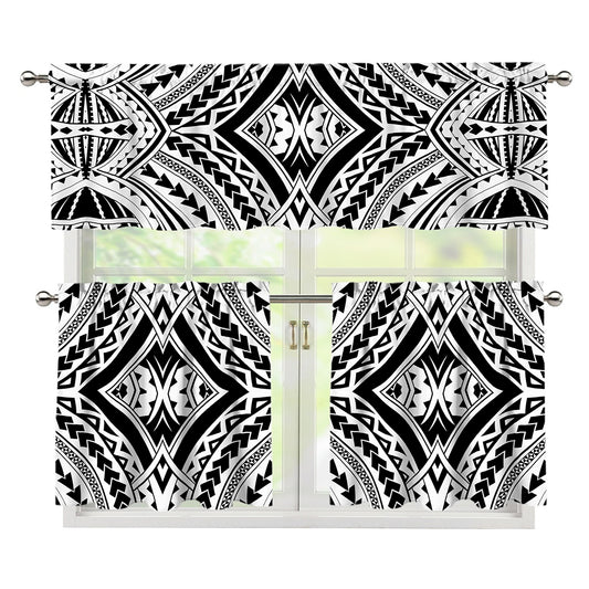 Maori Tribal Polynesian Tattoo Print 3 Piece Kitchen Curtains
