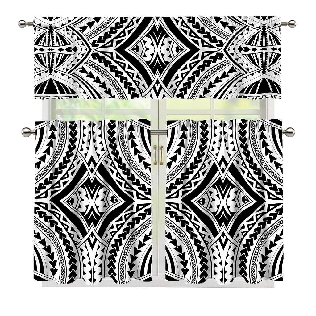 Maori Tribal Polynesian Tattoo Print 3 Piece Kitchen Curtains