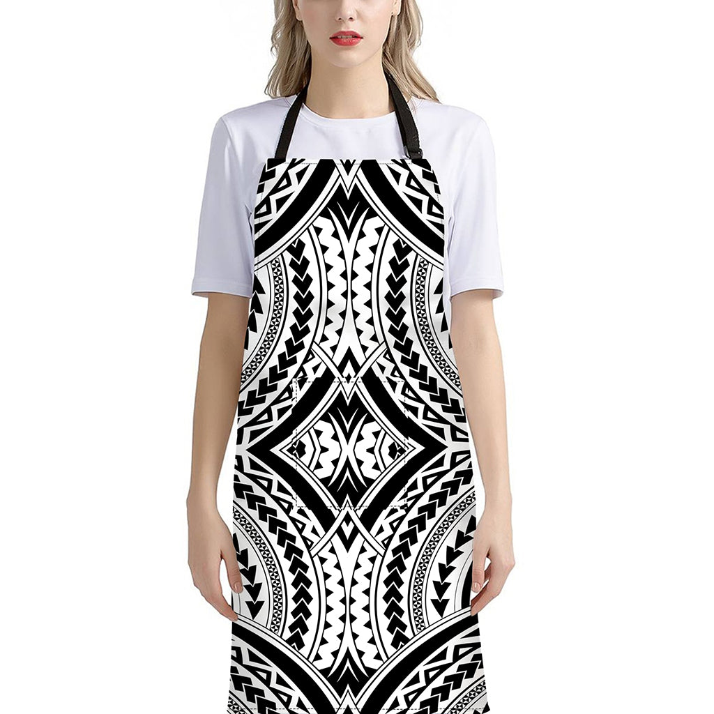 Maori Tribal Polynesian Tattoo Print Bib Apron With Pocket