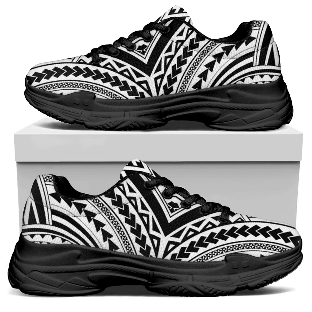 Maori Tribal Polynesian Tattoo Print Black Chunky Shoes