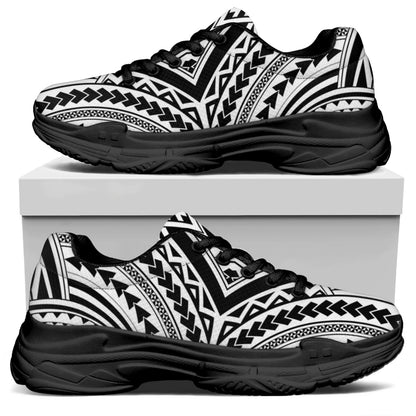 Maori Tribal Polynesian Tattoo Print Black Chunky Shoes
