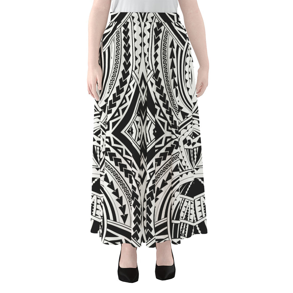 Maori Tribal Polynesian Tattoo Print Chiffon Maxi Skirt